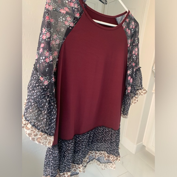 Women’s Floral Boho Crew Neck Top, Black, Size Large - Picture 8 of 8